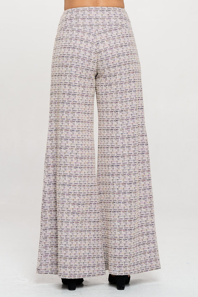 Plaid Tweed Knit with Wide Leg Pants-4