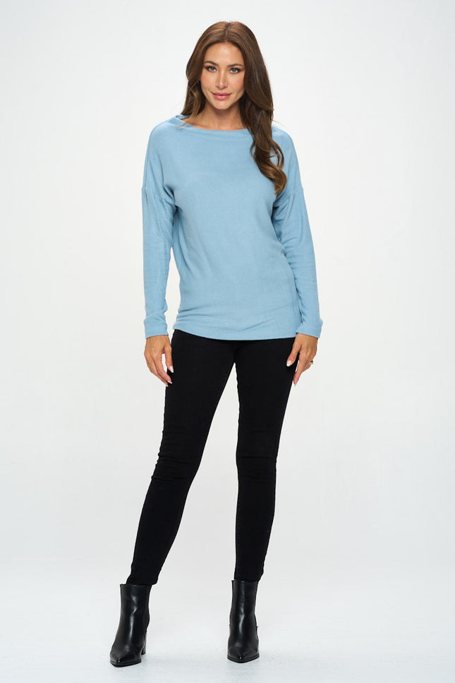 Blue Brushed Knit Off the Shoulder Top-4