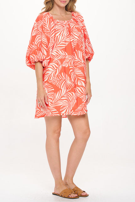 Tropical Print Versatile Dress with Puff Sleeve-3