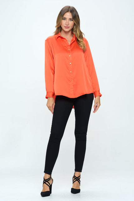 Stretch Satin V neck Blouse with Collar-4