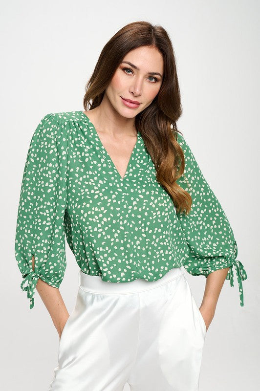 Print Top with Self Tie Sleeves-1