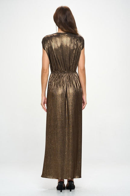 Sleeveless Metallic Maxi Dress-5