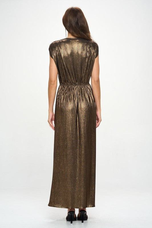 Sleeveless Metallic Maxi Dress-5