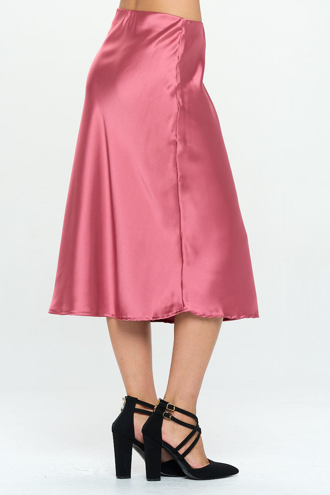 Solid Satin Midi Skirt-2