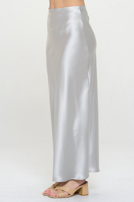 Solid Silky Satin Maxi Skirt-1