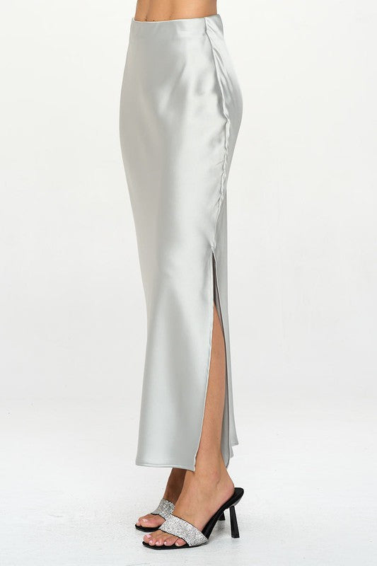 Silky Satin Maxi Skirt with Slit-1