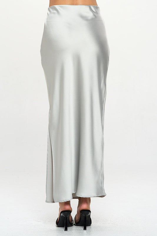 Silky Satin Maxi Skirt with Slit-3