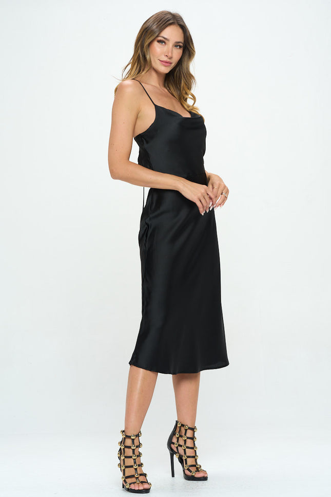 Satin Bias Midi Dress with Criss Cross Back-3