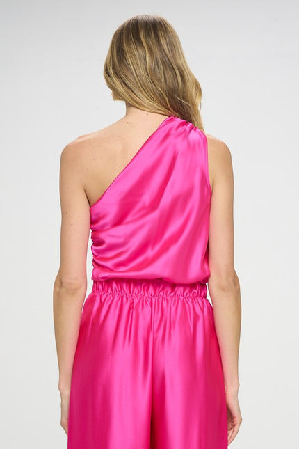 Silky Satin One Shoulder Ruched Top-3