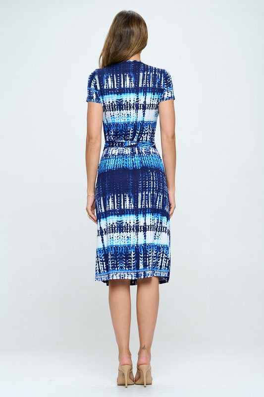 Print V neck Jersey Wrap Dress with Tie-4