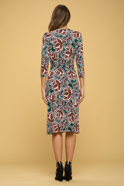 Print V neck Jersey Wrap Dress with Tie-4