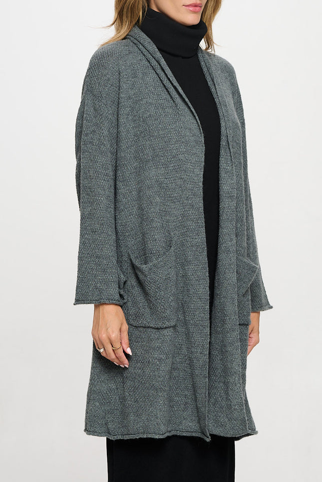 Thick Knit Open Front Draped Cardigan with Pockets-2