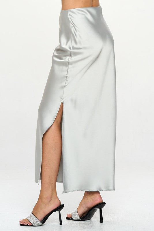 Silky Satin Maxi Skirt with Slit-2