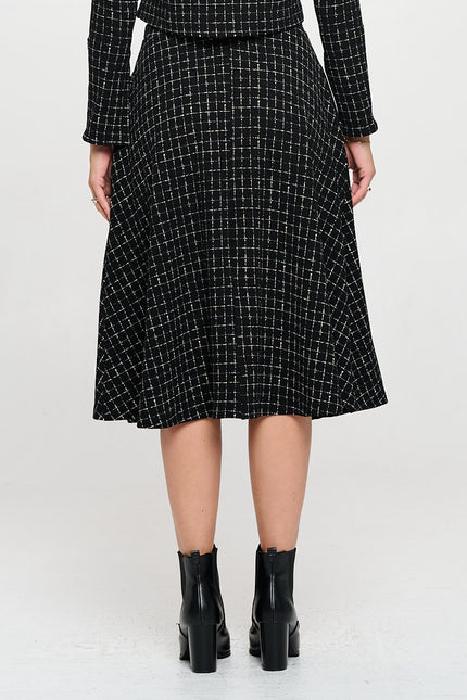 Plaid Knit Flowy Midi Skirt with Pockets-3