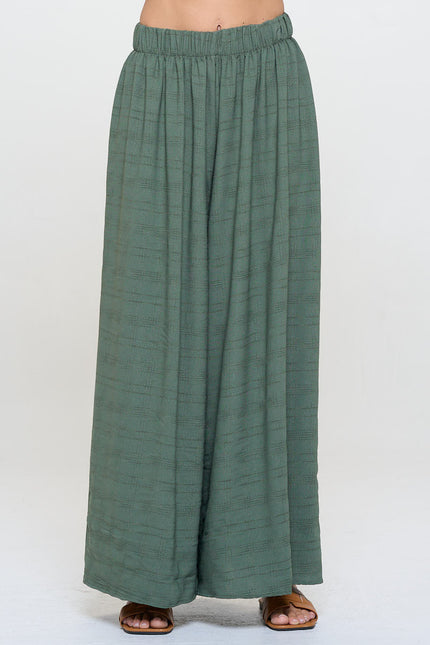 Textured Wide Leg Pants with Elastic Waistband-0