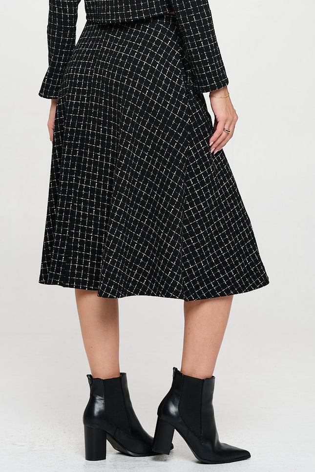 Plaid Knit Flowy Midi Skirt with Pockets-2