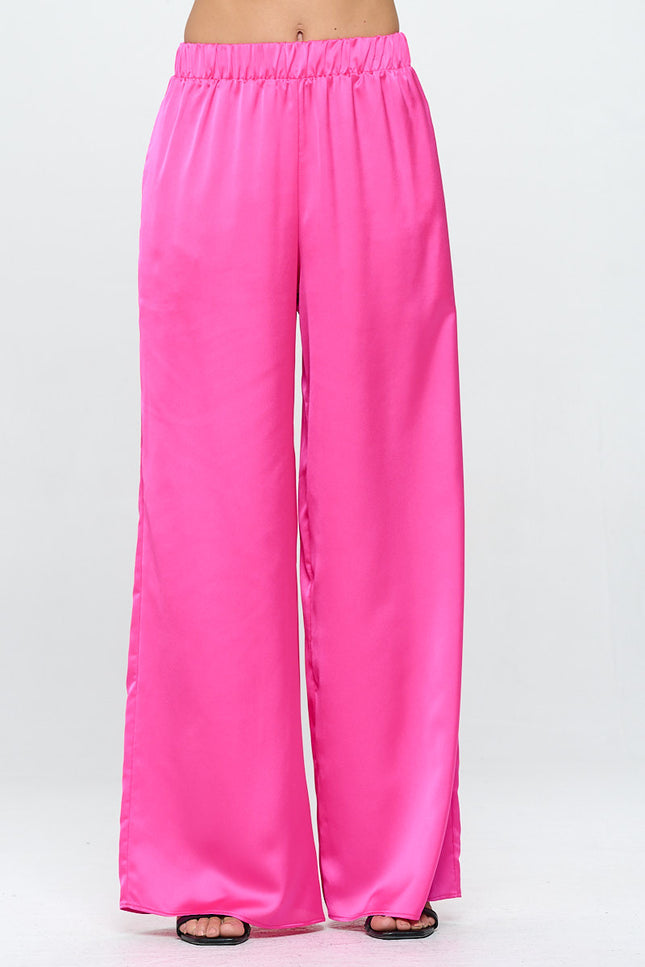 Stretch Satin Pants w/ Elastic Waist and Pocket-0