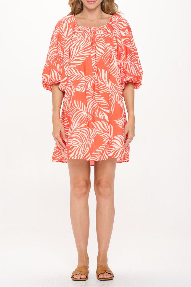 Tropical Print Versatile Dress with Puff Sleeve-1