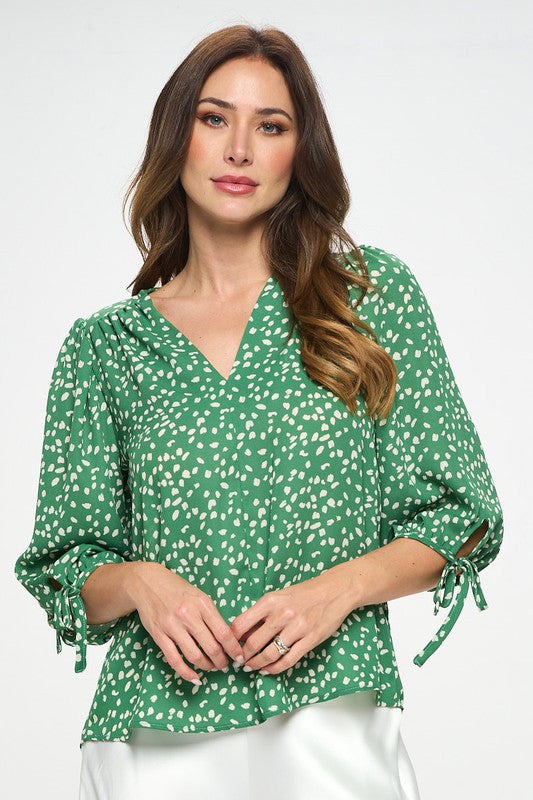 Print Top with Self Tie Sleeves-0