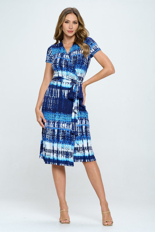 Print V neck Jersey Wrap Dress with Tie-3