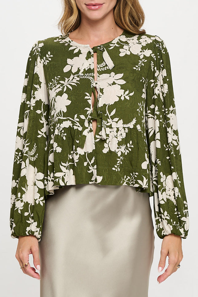 Floral Print Top with Front Tie Detail-2