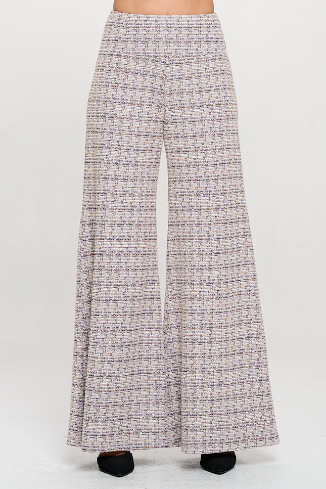 Plaid Tweed Knit with Wide Leg Pants-0