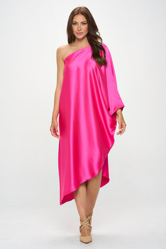 Satin Oversize One Shoulder Asymmetrical Dress-3