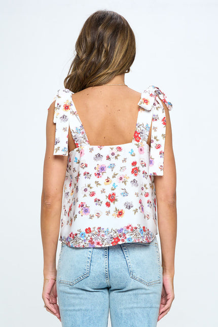 Floral Print Top with Bow Strap-3