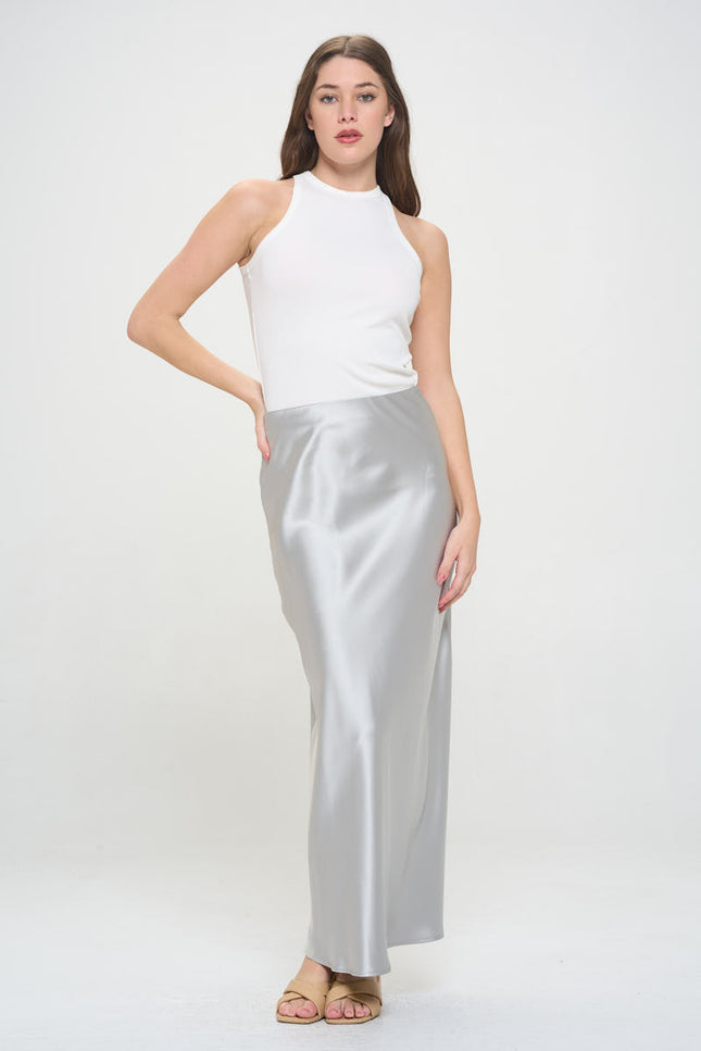 Solid Silky Satin Maxi Skirt-4