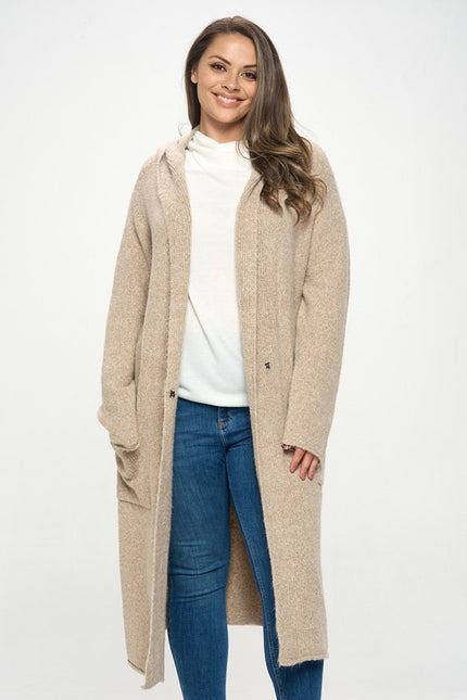 Taupe Knit Open Front Cardigan Sweater-4