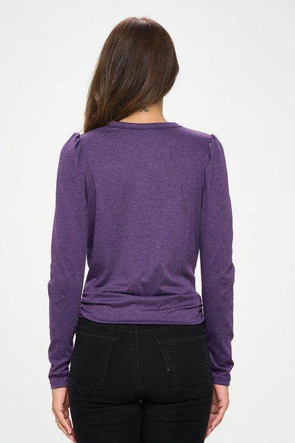 Knit Top with Puff Long Sleeve and Front Twist-3