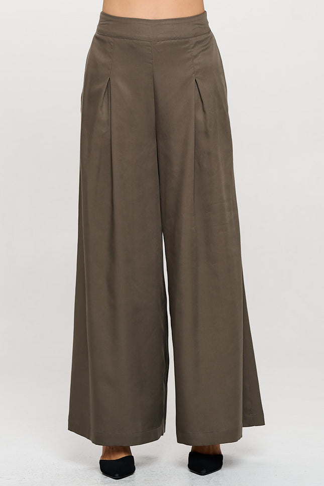 Tencel Solid Wide Leg Pants with Pockets-0