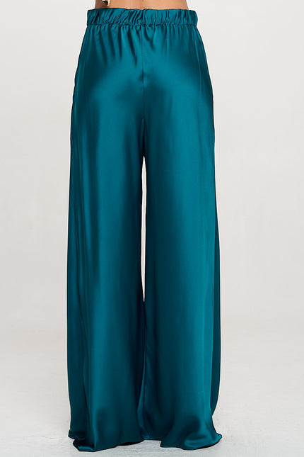 Stretch Satin Pants w/ Elastic Waist and Pockets-3