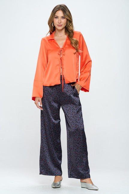 Satin Animal Print Pants with Elastic Waist and Pockets-4