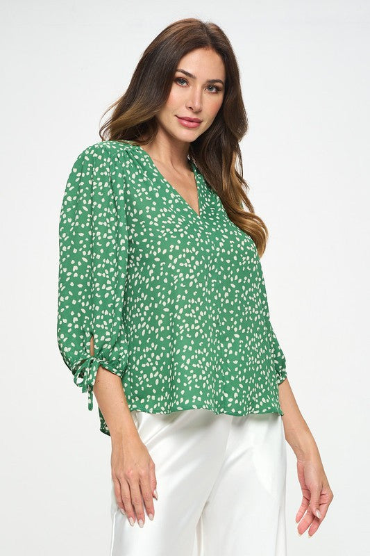 Print Top with Self Tie Sleeves-2