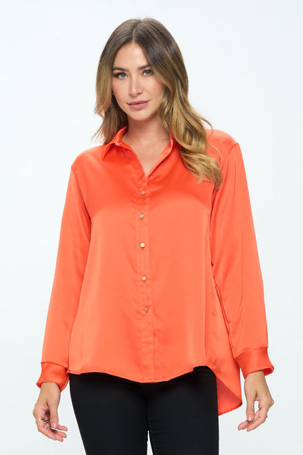 Stretch Satin V neck Blouse with Collar-1