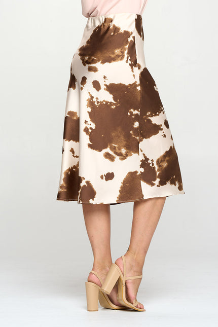 Cow Print Satin Midi Skirt-1