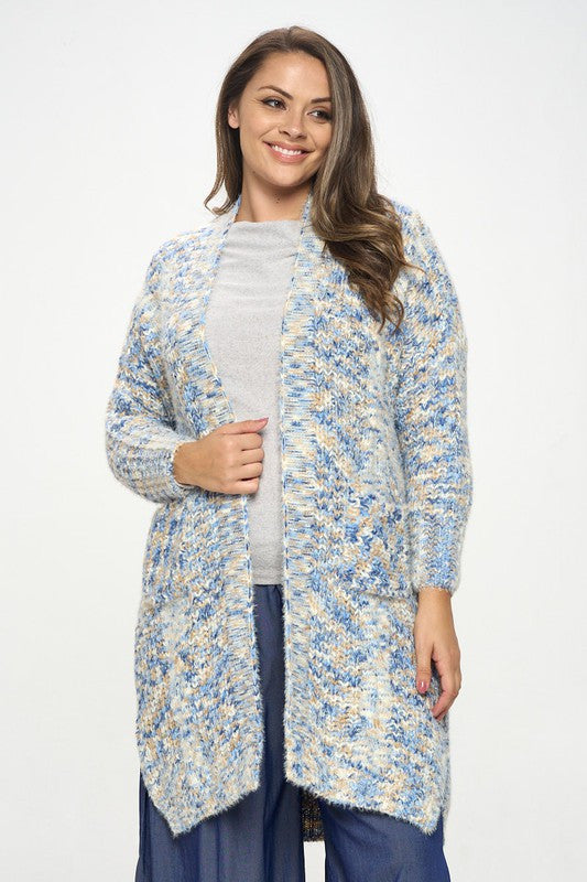 Oversize Open Front Cardigan with Pockets-2