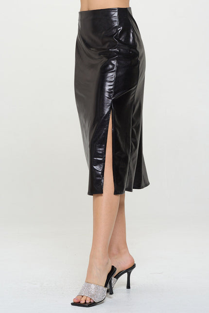 Metallic Midi Skirt with Slit-2