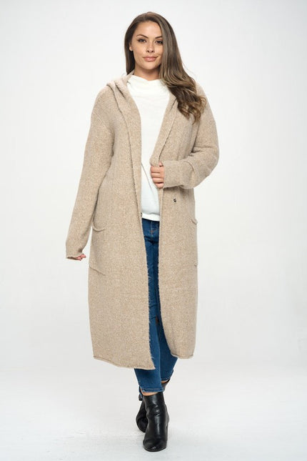 Taupe Knit Open Front Cardigan Sweater-1