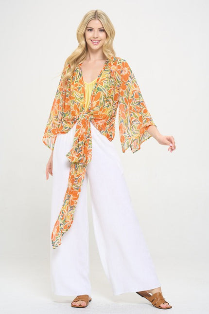 Floral Print Chiffon Sheer Kimono Versatile Wrap Top-4