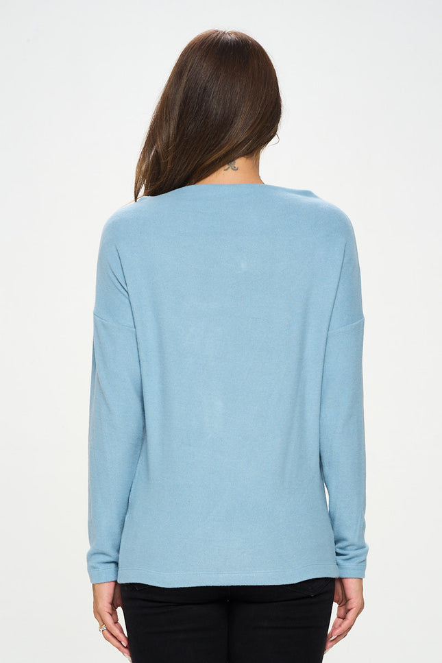 Blue Brushed Knit Off the Shoulder Top-3