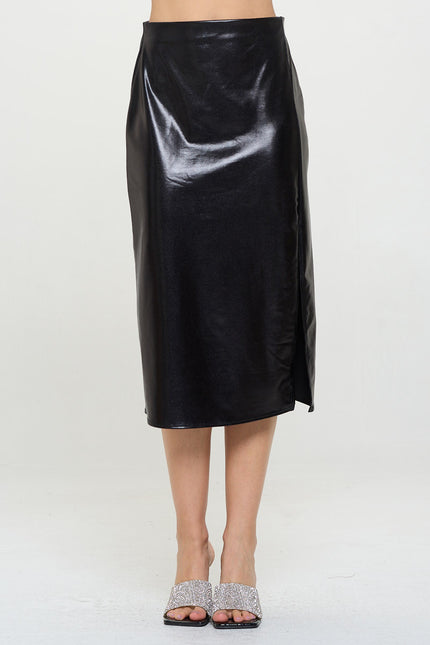 Metallic Midi Skirt with Slit-1