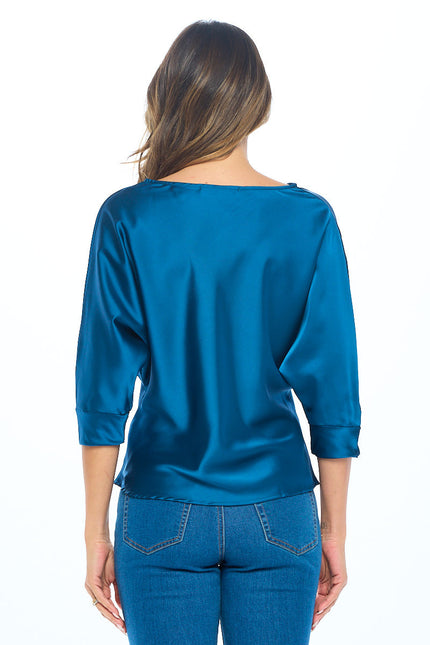 Satin Vibrant Cowl neck 3/4 Sleeve Top-2