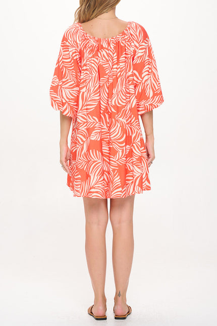 Tropical Print Versatile Dress with Puff Sleeve-4