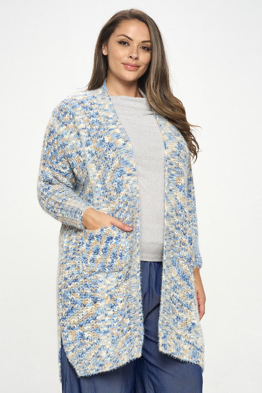 Oversize Open Front Cardigan with Pockets-1