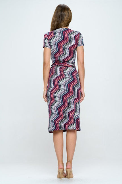 Print V neck Jersey Wrap Dress with Tie-4