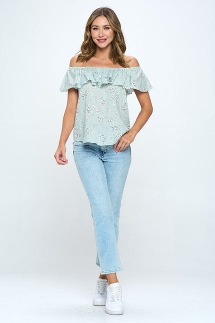 Floral Print Ruffle Off the Shoulder Top-4