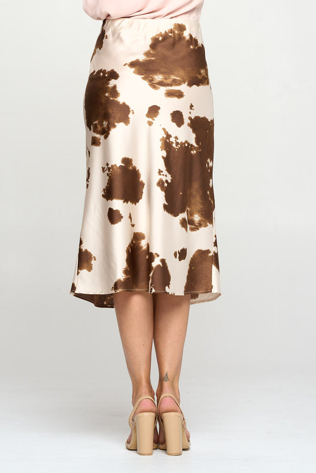 Cow Print Satin Midi Skirt-3