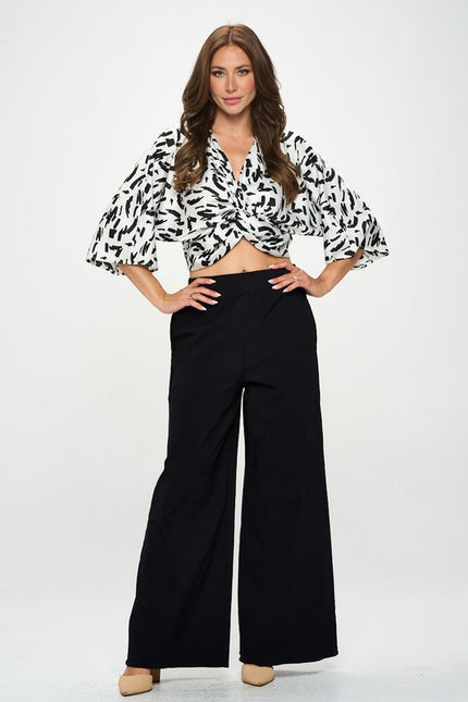 Satin Print Mid Sleeve Top with Front Twist-4